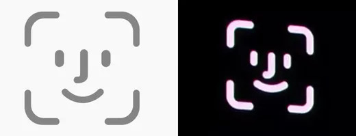 Biểu tượng Face ID (trái) và biểu tượng nhận diện khuôn mặt của Samsung (phải). Ảnh: The Verge.